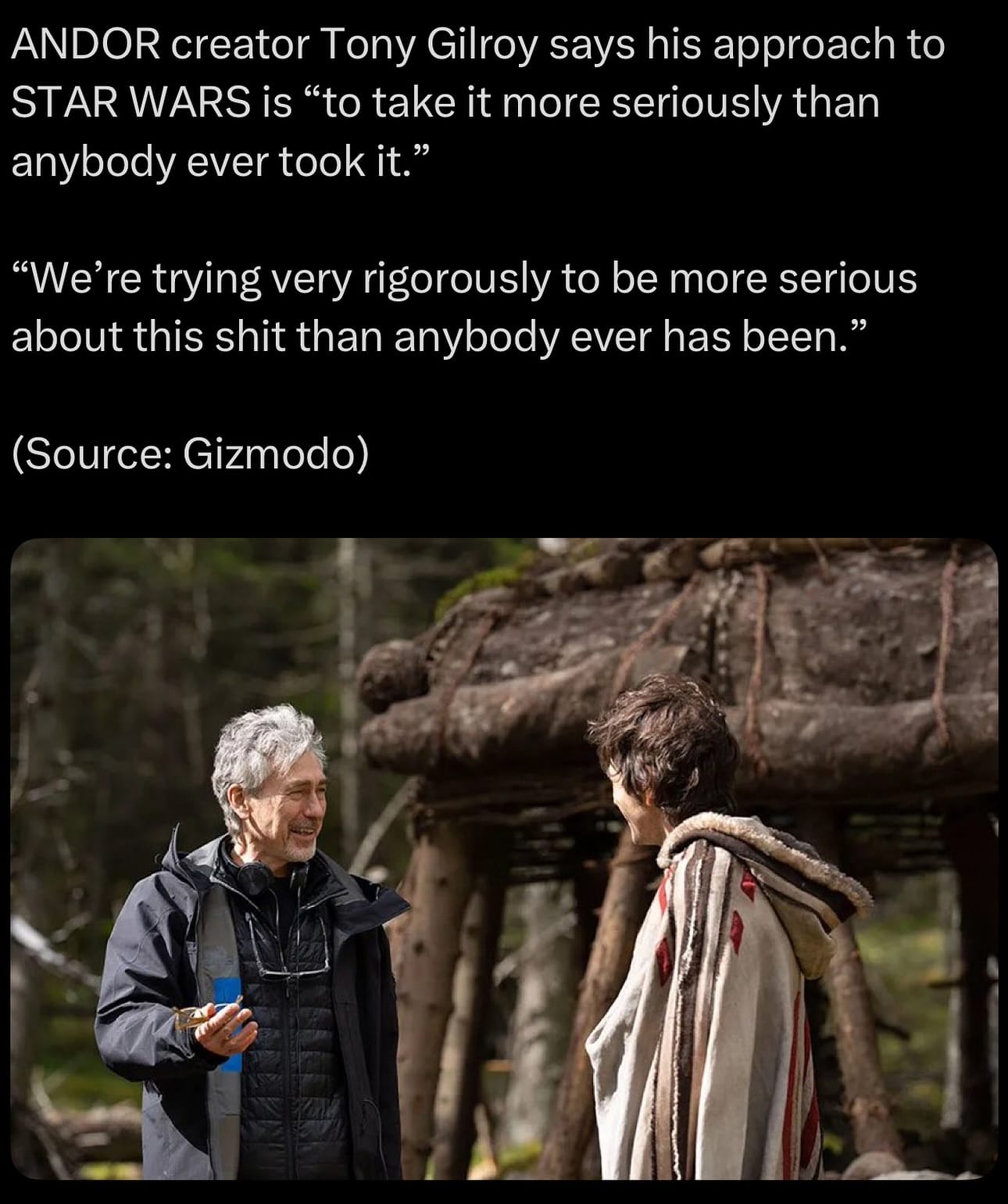 The meme is a photo of a Star Wars: The Force Awakens scene where a character (Rey) is talking to a droid (BB-8) about the importance of being cautious and not taking unnecessary risks. The image is captioned with a quote from the director of the movie, J.J. Abrams, but the actual quote is from a different source (Rian Johnson, director of The Last Jedi) and is attributed to the wrong person.